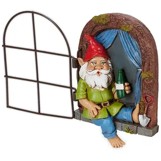 Relaxdays Zwerg Fenster, , Multicolor , Kunststoff, Metall , 10.5x14.5x4 cm, , Dekoration, Dekofiguren & Skulpturen, Dekotiere