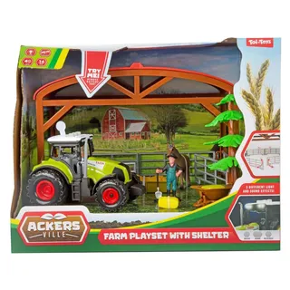 Toi-Toys Pferdestall Spielset mit Traktor Licht und Sound, 14-teilig - Grau