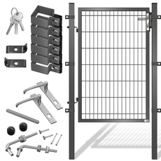 KESSER® Gartentor Premium Gartentür aus Metall verzinktem Stahl, Gartentür für Stabmattenzau Zauntor, Hoftor, inkl. Pfosten mit Schloss Türklinke und Schlüssel, 140 x 106cm Anthrazit