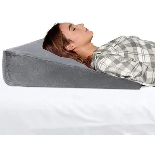 Ibenzoa® Keilkissen – erhöhtes ergonomisches Schlafkissen zur Unterstützung bei Reflux, Schnarchen und Rücken‐ & Schulterschmerzen, Polyurethan‐Basis + 5 cm Visco‐Schaum, 19×68,5×63,5 cm, abnehmbarer atmungsaktiver Bezug - Grau