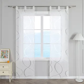 ESLIR Schiebegardinen Voile Flächenvorhänge Set 2er Schlaufen Weiß 57x245