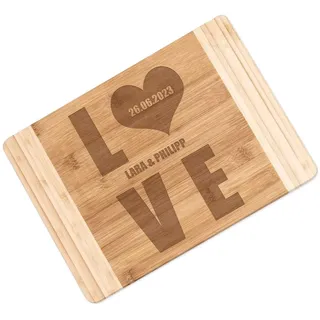 Maverton Bambus Holzbrett mit Gravur, Schneidebrett, Küchenbrett | Größe: 35x25 cm, groß und massiv, für Paare, zum Hochzeitstag, zur Hochzeit, zu Weihnachten, Love