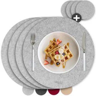 smøla 8-teiliges Premium Filz Tischset - Rund inkl. Untersetzer I Platzset Abwaschbar Grau I Platzset Abwischbar, Platzdeckchen Set mit Filzuntersetzer für Teller, Gläser I Tischdeko Frühling Edelgrau