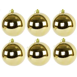 Weihnachtskugeln aus Kunststoff (6 Stück Gold 14 cm) | Für den Innen- und Außenbereich – Wetterfest – Bruchsicher Outdoor Christbaumkugeln Weihnachtsbaumkugeln Baumkugeln