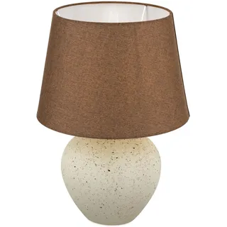Nachttischlampe Keramik Stoff 46,5 cm Creme Braun E27 rund Modern