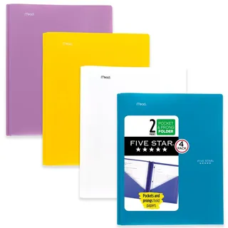 Five Star 2 Taschenmappen, 4 Stück, Kunststoff-Ordner mit Zinkenverschlüssen, für 27,9 x 21,6 cm, Tidewater Blue, Weiß, Amethyst-Lila, Erntegelb (38136)