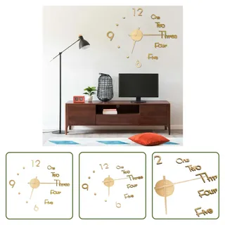 The Living Store 3D-Wanduhr Modernes Design Golden 100 cm XXL - Gold
