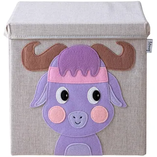 LIFENEY Aufbewahrungsbox mit Deckel und Büffel I Spielzeugbox mit Tiermotiv passend für Würfelregale I Ordnungsbox für das Kinderzimmer I Aufbewahrungskorb Kinder