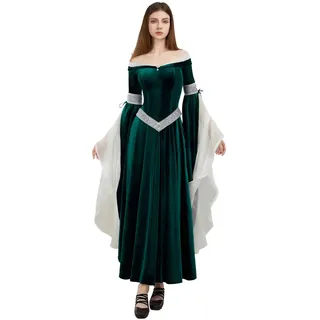 daizbella Mittelalter Renaissance Kleid Elf Kleidung Rretro Kleid Kleid mit Chiffon Ärmeln, Grün, X-Groß