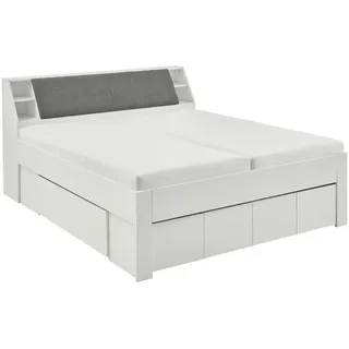 Carryhome Bett , Grau, Weiß , Textil, Holzwerkstoff , 180x200 cm , Bettkasten, gepolstertes Kopfteil, für Rollrost geeignet, in verschiedenen Holzdekoren erhältlich, mit Schubkästen, in verschiedenen Größen erhältlich, für Lattenrost geeignet , Schlafzimmer, Betten, Doppelbetten