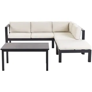 Beliani Lounge-Set, Weiß, Schwarz, Grau, Metall, rechteckig,L-Form, Loungemöbel, Loungemöbel-Sets