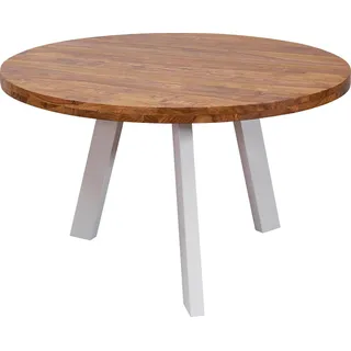 Massivholztisch Esszimmer rund Sheesham Massiv-Holz 130x130x77cm B/H/T ca. 130/77/130cm - Weiß