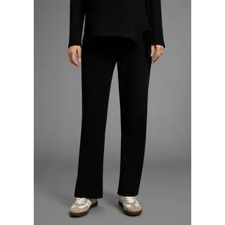Umstandshose NEUN MONATE "Weite Jerseyhose für Schwangerschaft & Stillzeit, elastische Rippware", Damen, Gr. 44/46, N-Gr, schwarz, Jersey, Obermaterial: 95% Baumwolle, 5% Elasthan, unifarben, Basic, lässig geschnitten lang, Hosen Umstandshose, Umstands-Hose aus Rippware mit weitem Bein