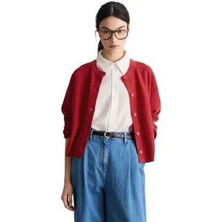 Cardigan MARC O'POLO DENIM, Damen, Gr. S, carmine rot, Strick, Obermaterial: 100% Baumwolle, relaxed fit normal, Rundhals, Rippbündchen, Strickjacken Cardigan, relaxed fit aus kompaktem Baumwollgarn