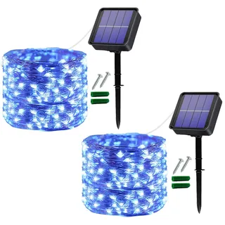 Useber [2 Stück] Solar Lichterkette Außen, 12M 120 LED Lichterketten Aussen, Wasserdicht Kupferdraht Weihnachtsbeleuchtung Lichterkette für Balkon, gartendeko, Bäume, Terrasse, Hochzeiten (Blau)