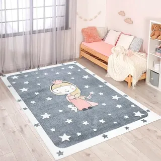 Carpet City Kinderteppich »ANIME893« rechteckig 11 mm Höhe Kinderzimmer Teppich Modern mit Mond, Blumen, Wolken, Creme, Multi, grau