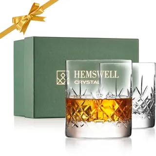 Hemswell Crystal Whisky Gläser Set — 2 Handgeschliffene Kristall Tumbler 310ml Bleifrei — Premium Whiskey Glas Geschenk für Männer - Wicklow
