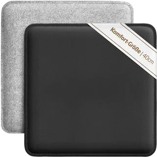 Miqio Design Sitzkissen | Wendekissen Rechteckig aus Filz und Kunstleder | Komfortgröße XL Stuhlkissen 40x40 cm | 2er-Set | Sitzauflage für Bank und Stuhl | Hellgrau-Schwarz