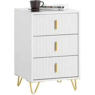SoBuy Nachttisch mit 3 Schubladen, Moderner Beistelltisch für Schlafzimmer, Weiß B40 x H63 cm FBT115-L-W