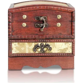 Kleine Schatztruhe 15x12x15cm Holztruhe Schatzkiste Vintage Look Antikes Design Piraten Schatzsuche Holz Rot Braun Schwarz Spardose Schatulle Bauernkasse Holz Sparkasse Truhe
