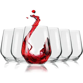 FLOW Barware Weingläser ohne Stiel, 480 ml, Weingläser für Rot-, Weiß-, Roséwein, Gin, 6er-Set Kristallweingläser, Trinkgläser, Stiellose Weingläser, 6er-Set