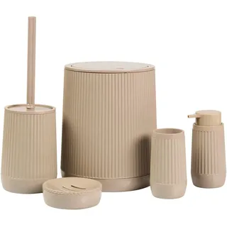 Novel Bad-Accessoire-Set , Taupe , Kunststoff , 5-teilig , Uni , 5 l , Bsci , Seifenspender mit Kunststoffpumpe , Badaccessoires, Seifenspender