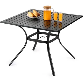 VEVOR Terrassentisch Gartentisch Balkontisch (94 x 94 cm) aus Kohlenstoffstahl quadratischer Esstisch für Outdoor Hof Terrasse Garten Veranda, wasserfest, mit Schirmloch, 68 kg Tragkraft Schwarz