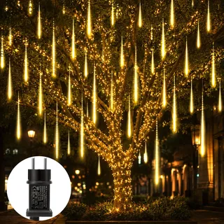 4M Meteorschauer Lichterkette 288 LED Weihnachtsdeko Eiszapfen Lichterkette Winter Halloween Dachrinne Fenster Garten Balkon Deko, Warmweiß - Hellgelb