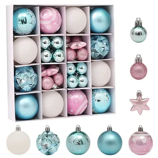 Fouriding 42 Stücke Weihnachtskugeln Kunststoff Christbaumkugeln Hängende Dekoration für Weihnachtsbaumschmuck Dekoration (Blau Weiss)