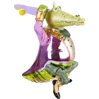 BRUBAKER Krokodil Mann Weihnachtskugel aus Glas - Handbemalt - Alligator Gentleman Christbaumschmuck Lustig - Christbaumkugel Figuren Weihnachtsdeko - Bunt