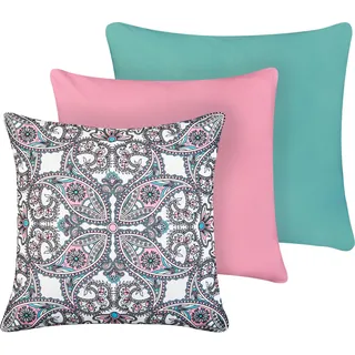 BELIANI Gartenkissen 3er Set Mehrfarbig Polyester Orientalisch Quadratisch 45x45 cm Wasserabweisend Dekokissen mit Füllung für Garten Terrasse Balkon - Bunt, Rosa, Violett, Weiß