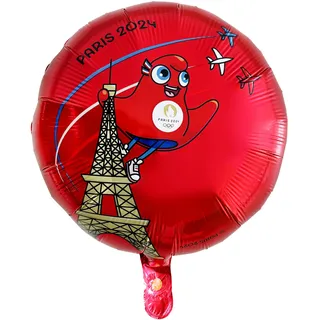 paris 2024 CMP, CJO80092, Folienballon, rot, Gm, 45 cm, offizielles Lizenzprodukt, Partydekorationen, zum Aufblasen mit Strohhalm oder Ballonpumpe, Sportthema, Geburtstag