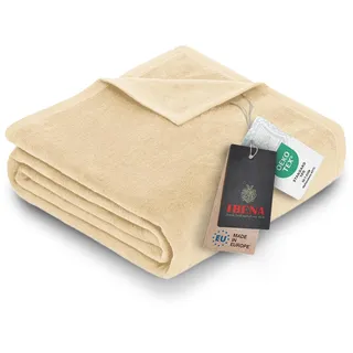 Ibena Porto XXL Decke 220x240 cm – Baumwollmischung weich, warm & waschbar, Tagesdecke Creme einfarbig