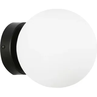 Wandleuchte mit runder Kugel aus opakem weißem Glas und schwarzem Aluminium "LUNAR" E27 G45 für Flur Schlafzimmer
