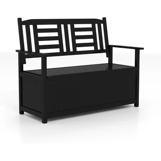 FANTASK Truhenbank Holz, 123 x 68,5 x 96 cm, 2-Sitzer Gartenbank mit integrierter Kissenbox, wetterfeste Sitzbank, Balkonbank für Garten, Balkon, Terrasse (Schwarz)
