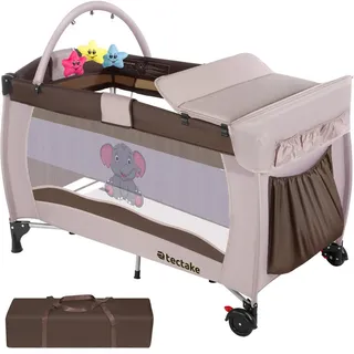 Tectake Kinder Reisebett, klappbar und höhenverstellbar, 2 Rollen mit Bremsen, inklusive Tragetasche, 132 x 75 x 104 cm Ce Babymöbel, Babybetten, Reisebetten