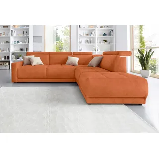 DOMO collection Ecksofa »Ava, moderne Sitzheftung mit toller Doppelnaht, komfortabel, L-Form« mit Ottomane, inkl. Federkern, wahlweise mit Kopfteilverstellungen orange