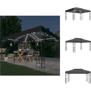 vidaXL Pavillon mit Doppeldach & LED-Lichterkette 3x4 m Anthrazit - Pavillons & Partyzelte - Grau