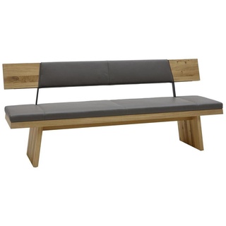 Voglauer Sitzbank , Grau, Eichefarben , Holz, Metall, Leder, Holzwerkstoff , Echtleder , Rindleder , Wildeiche , furniert , Uni , 207x90x57 cm , Goldenes M, Made in Austria , Lederauswahl, Stoffauswahl, mit Rückenlehne , Esszimmer, Bänke, Sitzbänke, Polsterbänke