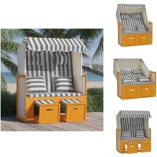 vidaXL Strandkorb mit Kissen Poly Rattan & Massivholz Weiß & Grau - Sonnenliegen - Weiß