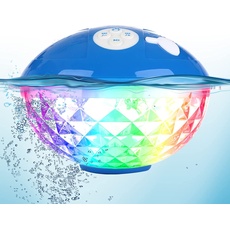 Bluetooth Pool Lautsprecher, IPX7 Wasserdicht Bluetooth Lautsprecher Tragbarer Dusche Musikbox mit LED Lichter, Kristallklare Freisprechen, Schwimmender Lautsprecher für Strand Badezimmer Party Gabe