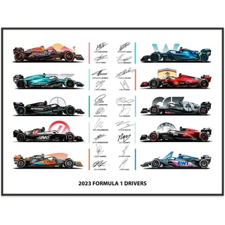 MERI HOME 2023 Teams Formel 1 Poster Wandkunst – limitierte Edition F1 Car Racing Car Decor – 30,5 x 40,6 cm, bestes Geschenk für Formel-Fans – Auto-Kunstdrucke