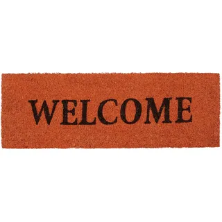 Relaxdays Fußmatte schmal WELCOME als Kokos Fußabtreter mit rutschfstem Gummi PVC Türmatte optimal für Balkon Terrasse Flur Veranda Haustür Eingangsmatte und Kokosmatte HBT: 1,5 x 75 x 25 cm, orange