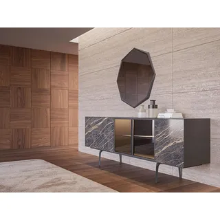 Sideboard mit Spiegel Luxus Einrichtung Esszimmer Komplett Set Modern Möbel - Grau