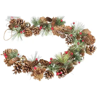 IDENA 30224 - LED Weihnachtsgirlande mit Lichterkette und 10 LEDs in Warmweiß, 6 Stunden Timer Funktion, batteriebetrieben, ca. 1 m lang mit Tannenzapfen, als Winter-, Advents- und Weihnachtsdeko