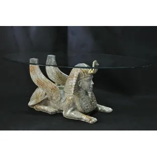 Couchtisch Tisch Glastische Tische Pharao Sphinx Beistell Glas Ägypten 120x60cm - Beige