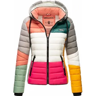 Navahoo Damen Steppjacke Übergangsjacke mit Kapuze im Colourblocking Stil Lulana Multikulti
