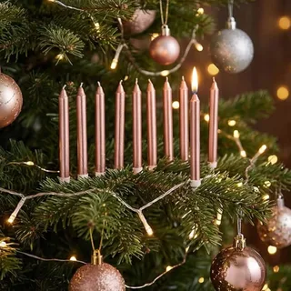 MIJOMA Set Festliche Baumkerzen, Weihnachtskerzen, Pyramidenkerzen, Christbaumkerzen aus Wachs für Weihnachtsbaum, Geburtstagsfeiern und Torten, Lange Brenndauer, Ø11x105 mm (10, Pink Metallic)