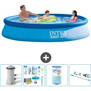 Intex runder aufblasbarer Easy Set-Schwimmpool – 366 x 76 cm – Blau – inklusive Pumpe Wartungspaket - Filter - Staubsauger