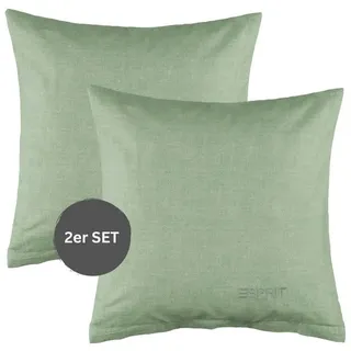 Esprit Home 2er Set Premium Kopfkissenbezug 40x40 Baumwolle - Grün - 2teilig - Kopfkissenbezüge mit Esprit-Logo gestickt - Doubleface - farblich passend zur Bettwäsche mit Reißverschluss